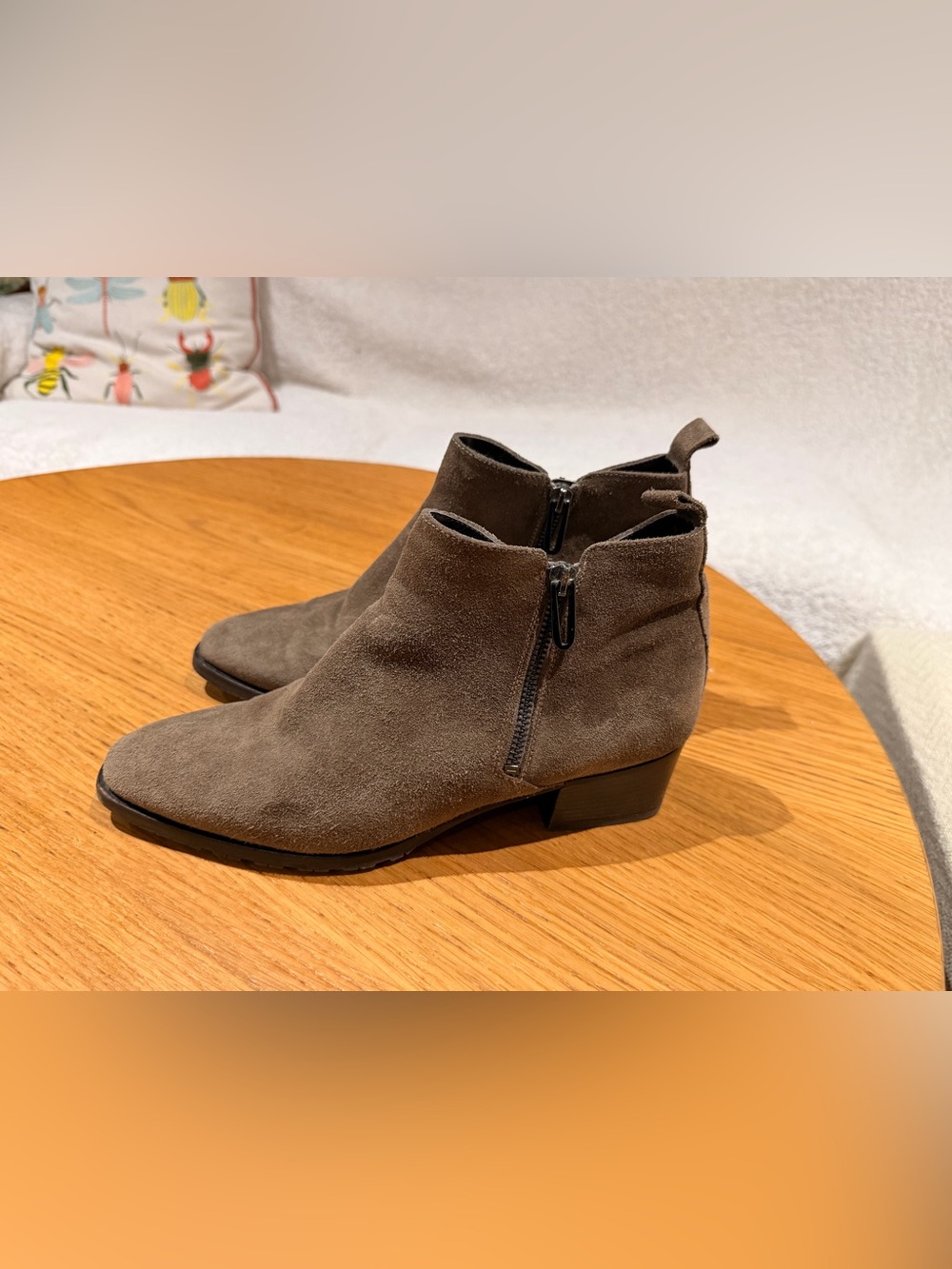 Aquatalia Taupe Suede Ankle Booties with Side Zipper